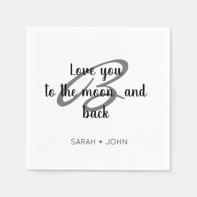 Love you to the moon and back wedding party white napkin (Front)