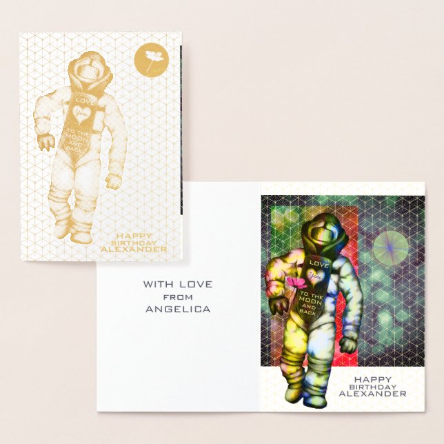 Love You to the Moon Astronaut Drawing Cool Space Foil Card (Display)