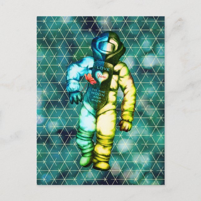 Love You to the Moon Astronaut Drawing Cool Space Postcard (Front)
