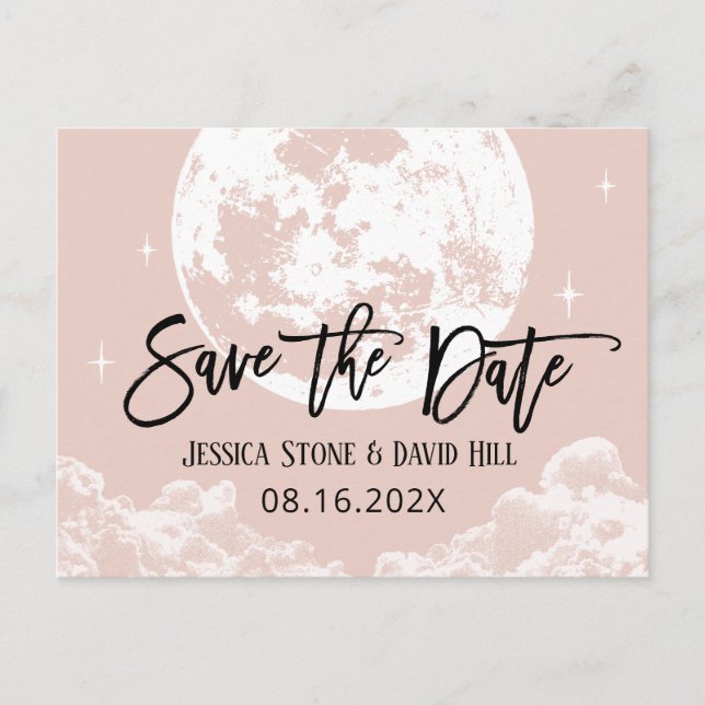 Love You To the Moon & Back Blush Save the Date Announcement Postcard (Front)