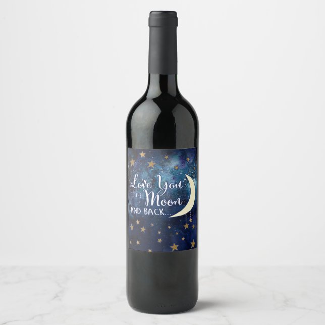 Love You to the Moon & Back Wine Bottle Étiquette (Devant)