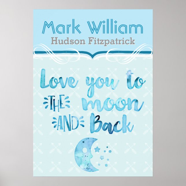 Love You To The Moon Blue Baby Nursery Poster (Front)