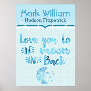 Love You To The Moon Blue Baby Nursery Poster