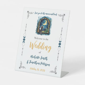 Love you to the Moon Celestial Wedding Welcome Pedestal Sign