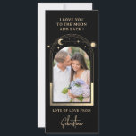 Love You To The Moon Photo Celestial Black Gold Holiday Card<br><div class="desc">Love You To The Moon Photo Celestial Black Gold Mystical Astronomy Downloadable Instant Digital Download Printable Greeting Card features a gold sun, moon and stars with a golden frame on a black background. Perfect for Valentine's Day, birthday, Christmas, Mother's Day and more. Designed for you by Evco Studio. View the...</div>