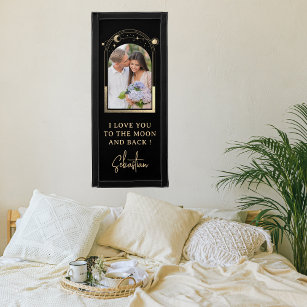 Love You To The Moon Photo Celestial Black Gold Pennant