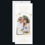 Love You To The Moon Photo Celestial White Gold Holiday Card<br><div class="desc">Love You To The Moon Photo Celestial White Gold Mystical Astronomy Downloadable Instant Digital Download Printable Greeting Card features a gold sun, moon and stars with a golden frame on a white background. Perfect for Valentine's Day, birthday, Christmas, Mother's Day and more. Designed for you by Evco Studio. View the...</div>