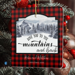 Love you to the Mountains and Back, Buffalo Plaid Ceramic Ornament