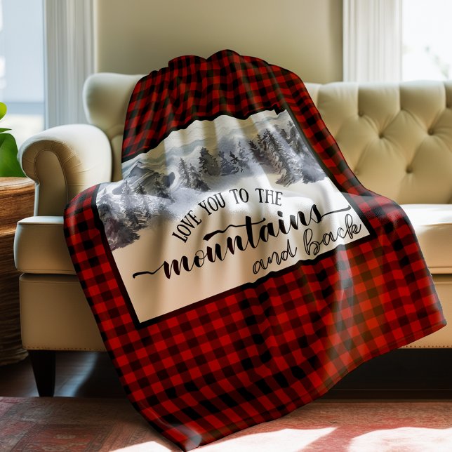 Love you to the Mountains and Back, Buffalo Plaid Fleece Blanket (Creator Uploaded)