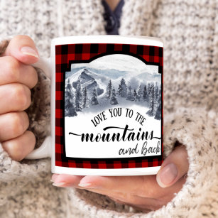 Love you to the Mountains and Back, Buffalo Plaid Two-Tone Coffee Mug