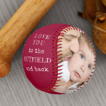 Love you to the Outfield and Back Red Photo Baseball<br><div class="desc">Personalized baseball with two photos and lovely baseball quote from kids. The wording reads "love you to the outfield and back" and is lettered in hatched print and typewriter text. The photo template is set up ready for you to add your pictures and the year. The design has a colour...</div>