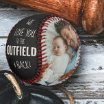 Love you to the Outfield Photo Black Leather Look Baseball<br><div class="desc">Personalized black leather look baseball with two photos and lovely baseball quote from kids. The wording reads "love you to the outfield and back" and is lettered in modern skinny font and bold typography in white. The photo template is set up ready for you to add your pictures and the...</div>