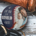Love you to the Outfield Photo Blue Leather Look Baseball<br><div class="desc">Personalized blue leather look baseball with two photos and lovely baseball quote from kids. The wording reads "love you to the outfield and back" and is lettered in modern skinny font and bold typography in white. The photo template is set up ready for you to add your pictures and the...</div>