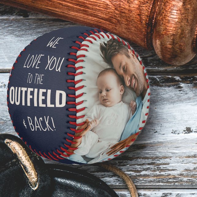 Love you to the Outfield Photo Blue Leather Look Baseball (Creator Uploaded)