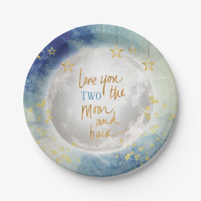 Love you TWO the Moon and Back Paper Plate (Front)