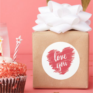 Love you typography in pink classic round sticker