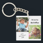 Love You Uncle Photos Keychain<br><div class="desc">Celebrate a favourite with this fun design. Add two photos of nieces and nephews, personalize the expression to "I Love You" or "We Love You, " and personalize whether he is called "Uncle, " "Tio, " etc. You can also add names and the year. On the back, add a 3rd...</div>