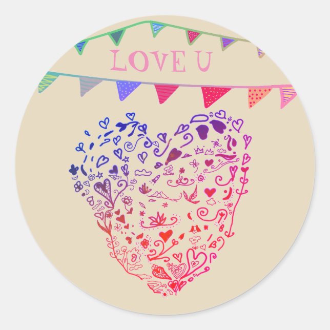 Love You , Valentine, Love Sticker (Front)