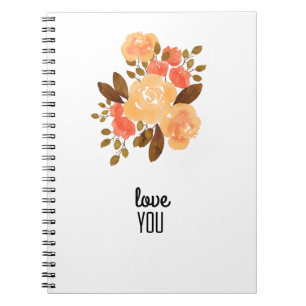 Love You Vintage Orange Red Flowers Floral Notebook