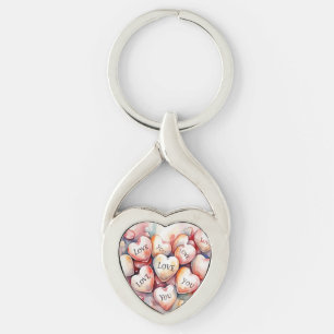 Love You watercolor painting hearts Mother gift Keychain