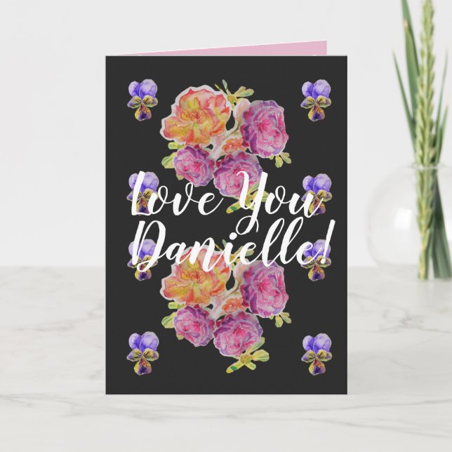 Love You Wifes Name Pink Roses Watercolor Card (Front)