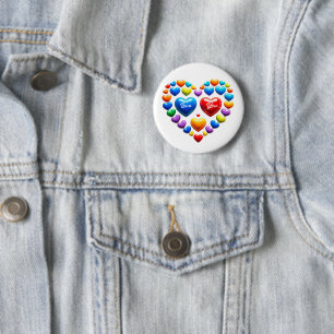 Love you with colourful hearts 2 inch round button