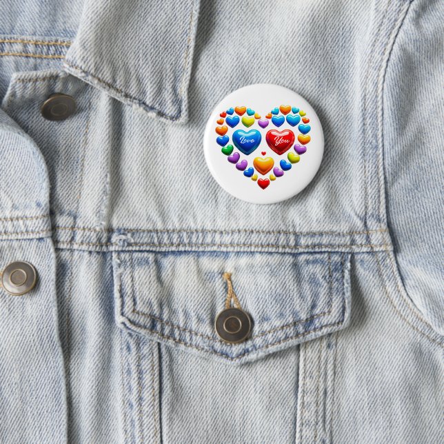 Love you with colourful hearts 2 inch round button (In Situ)