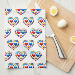 Love you with colourful hearts kitchen towel