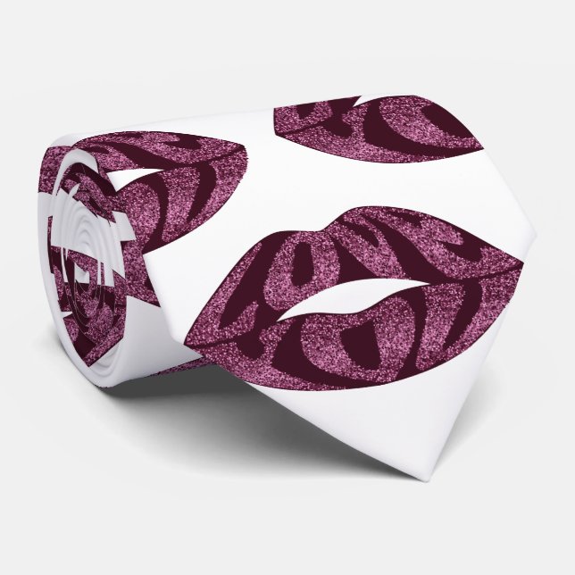 Love you with glitter letters inside lips pattern tie (Rolled)