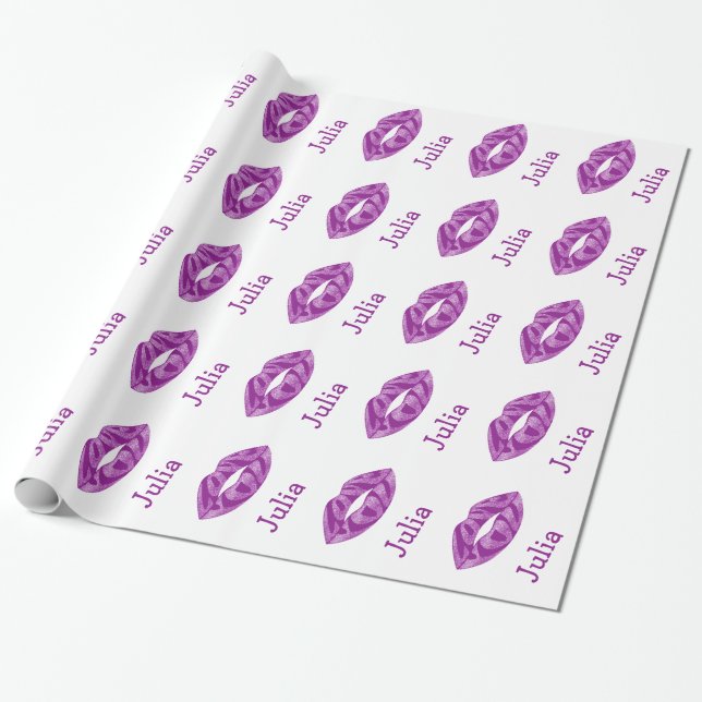Love you with glitter letters inside lips pattern wrapping paper (Unrolled)