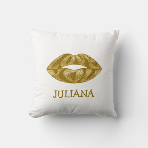 Love you with glitter letters inside lips throw pillow