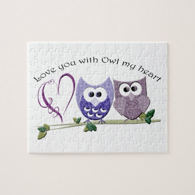 Love you with Owl my heart, cute Owls art Jigsaw Puzzle (Horizontal)