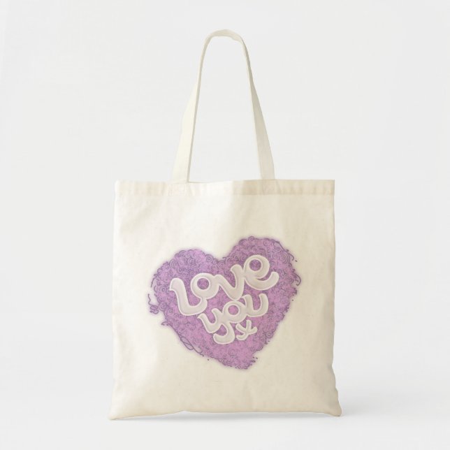 Love you x heart purple & light tote bag (Front)