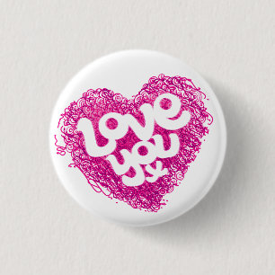 Love you x pink heart badge 1 inch round button