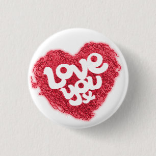 Love you x red on white heart badge 1 inch round button