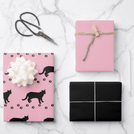 Love Your Cat Pink and Black Cat Wrapping Paper Sheet