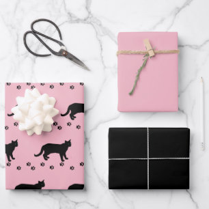 Love Your Cat Pink and Black Cat  Wrapping Paper Sheet