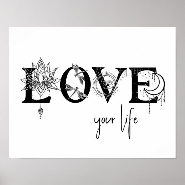 Love your life Stars Lotus moon Sun dragonflys Poster (Front)
