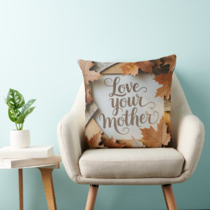 Love Your Mother Luxury Fall Leaves Premium Art Throw Pillow