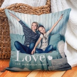 Love | Your Personal Photo and a Heart Throw Pillow<br><div class="desc">This cute and stylish pillow features two of your personal photos,  along with the word "love" in elegant white modern typography and a heart.</div>