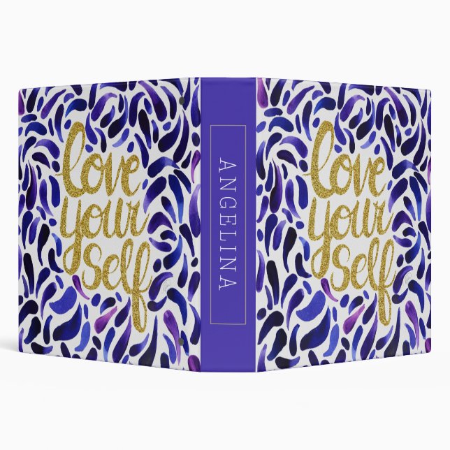 Love Yourself Affirmation Blue & Glitter Lettering Binder (Background)