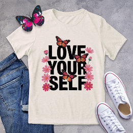 Love Yourself Butterfly and Flower Graphic Tri-Blend Shirt