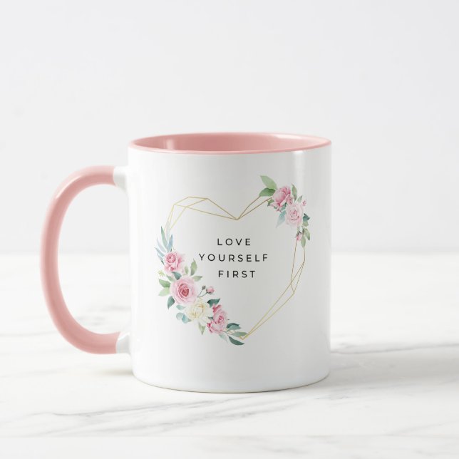 Love Yourself First Gold Heart Roses Mug (Left)