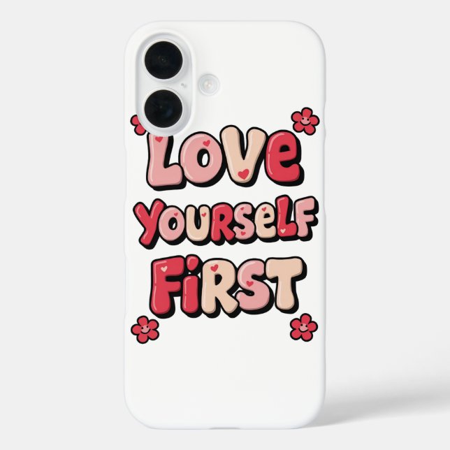 "Love Yourself First" Retro 70s Typography Case-Mate iPhone Case (Back)