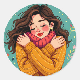 Love Yourself   Girl Hugging Herself Classic Round Sticker