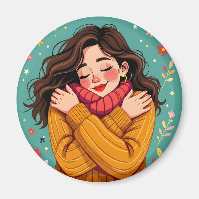 Love Yourself | Girl Hugging Herself Magnet (Front)