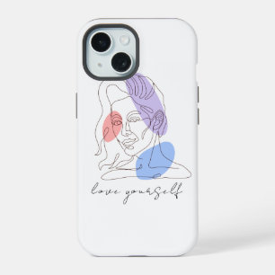 "Love Yourself" Inspirational Girl Line Art  iPhone 15 Case