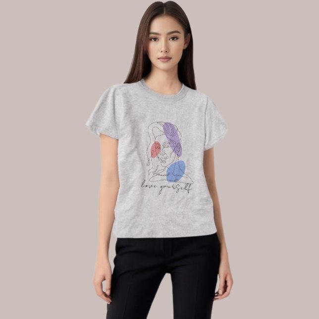 "Love Yourself" Inspirational Girl Line Art  T-Shirt (Creator Uploaded)