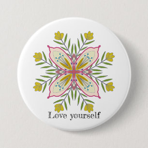 Love yourself mandala flowers 3 inch round button