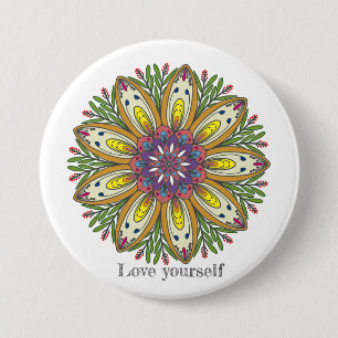 Love yourself mandala flowers 3 inch round button